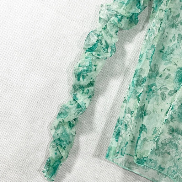 Zara Sheer Floral Ruched Sleeve Tulle Top - Picture 4 of 8